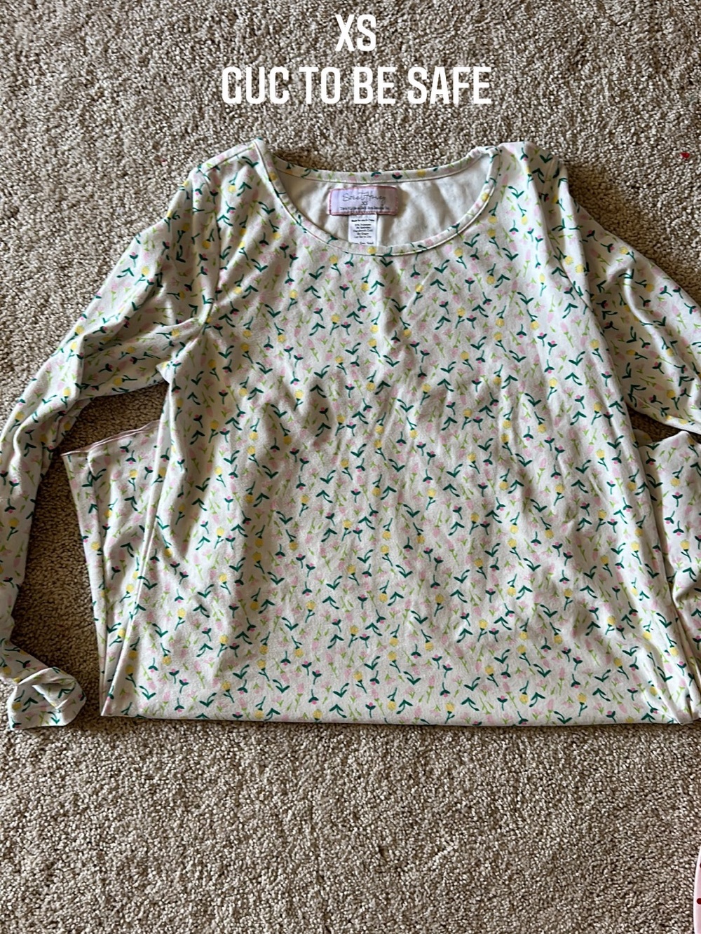 SweetHoney Women's Floral Print Long Sleeve Pajama Nightgown- Cream, Pink, Green